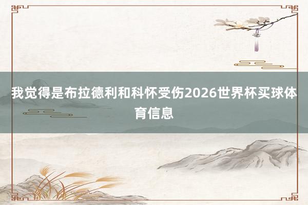 我觉得是布拉德利和科怀受伤2026世界杯买球体育信息